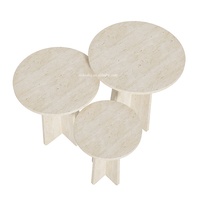 Table basse ronde en bois style travertin pour salon, ensemble de tables gigognes