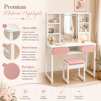 Bureau de toilette moderne avec miroir et étagères de rangement, table de maquillage avec tabouret