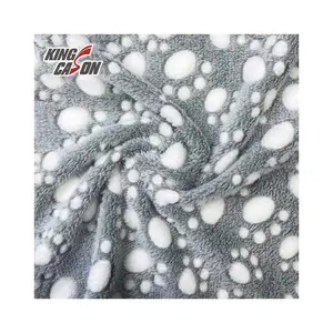 KINGCASON New Arrival 100% Polyester Cute Bear Footprints Customization Wholesale Coral Fleece Fabric for Home Textile