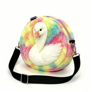 Custom Round 3D <b>White</b> Swan Plush Shoulder Purse with PP Cotton Filling Cute Animal Themed Crossbody <b>Handbag</b> for Halloween Unisex - Product Image 2