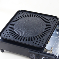 Réchaud à gaz butane portable en métal, brûleur unique, pour camping et extérieur, avec plaque de cuisson carrée antiadhésive, barbecue coupe-vent