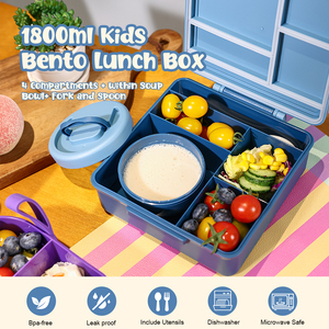 Everich Customized Color Logo Pattern School <strong>Lunch</strong> Bento <strong>Box</strong> 1800ml Kid Plastic Bento <strong>Box</strong> <strong>with</strong> 300ml Soup Bowl Fork Spoon - Product Image 2