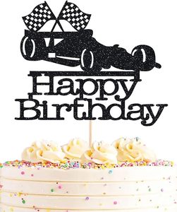 ที่ประดับเค้กรถแข่งสีดำวิบวับ สุขสันต์วันเกิด ธีมรถแข่ง ของตกแต่งเค้ก อุปกรณ์จัดงานปาร์ตี้รถแข่ง - Product Image 6
