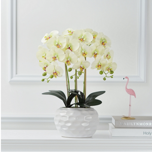 กล้วยไม้เทียมในแจกันสีทองกล้วยไม้ปลอมสีขาวจัดดอกไม้สีขาว - Product Image 1