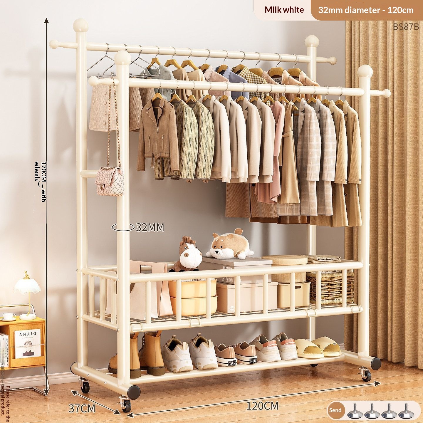 clothes hanger-32-tube double-bar-120 cm-off-white