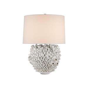 Lampe de table moderne rustique en céramique avec glaçure bleue et beige et accent doré |   Éclairage artisanal rustique pour hall d'hôtel et espaces haut de gamme - Product Image 2