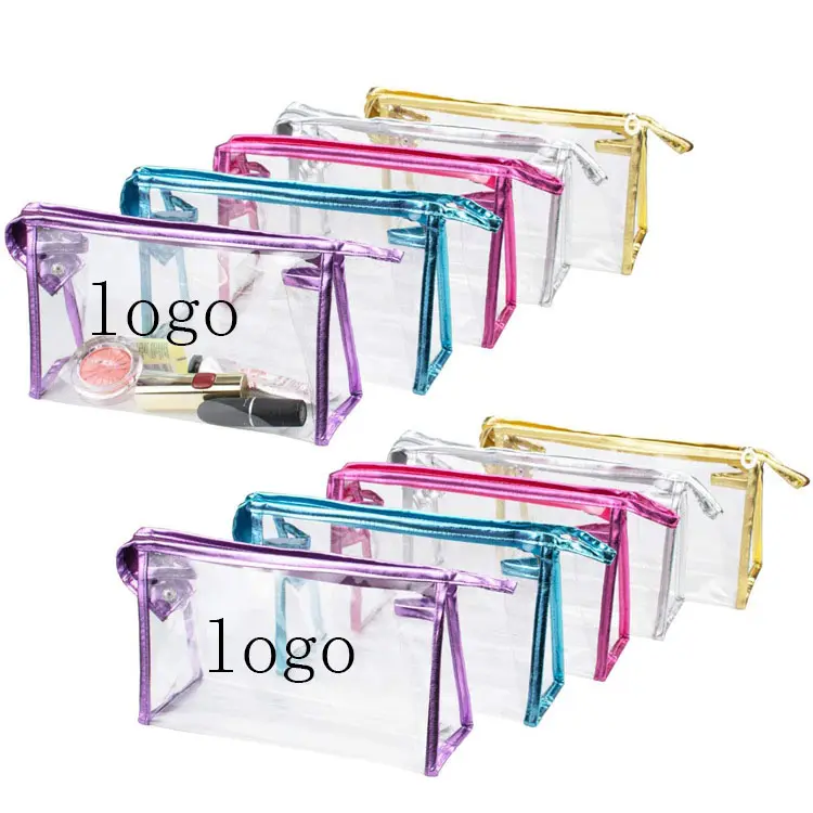 LOW MOQ Custom Logo Free Sample Women Clear Makeup Organizer Pouches Tote Travel Toiletry Bags Transparent Pvc Cosmetic Bag