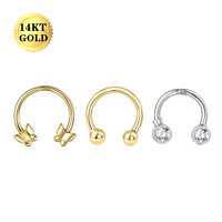 Cincin Septum Kupu-kupu Berbentuk Tapal Kuda dari Emas Padat 14K untuk Hidung dan Tulang Rawan Telinga Helix Tragus Perhiasan Tindik Anting