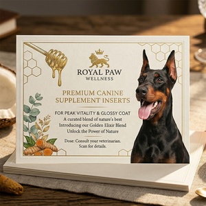 Tarjetas de agradecimiento personalizadas de primera calidad con impresión del logotipo del fabricante para paquetes de comida para perros, con la historia de la marca. - Product Image 5