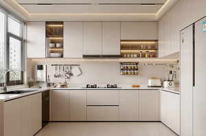 Meuble de cuisine haute brillance design de luxe avec bande LED intégrée, compatibilité appareils électroménagers, rangement modulaire moderne pour villa/appartement - Product Image 5