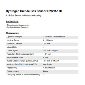 Sensor de Gas de Sulfuro de Hidrógeno H2S/M-100, 0-100 ppm, Electroquímico, para Detectores Portátiles - Product Image 1