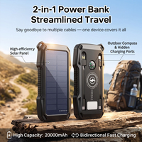 Batterie externe portable 22,5 W pour extérieur 10000 mAh avec câbles de charge intégrés USB-A vers USB-C et USB-C vers USB-C, boussole et lampe LED