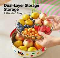 Expédition rapide : Plateau de service à double couche à pois, avec drain intégré, pour fruits frais, noix et bonbons, idéal pour le salon