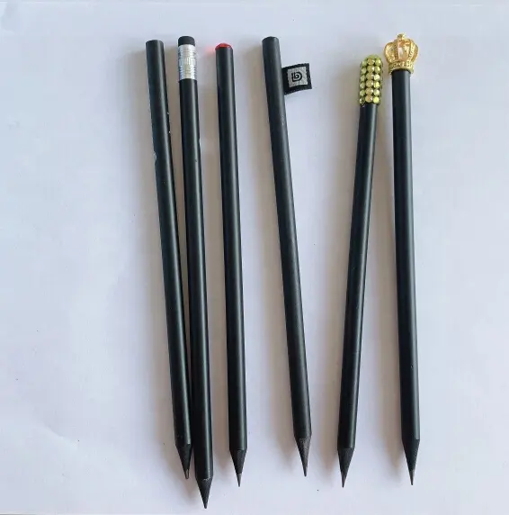 Lápis de madeira preto personalizado, lápis de madeira preto com ou sem apagador, ponta mergulhada, pedra de cristal e bandeira de etiqueta, venda imperdível, 2021