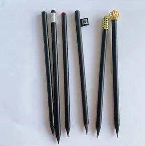 2021 गर्म बिक्री व्यक्तिगत काले पेंसिल/काले लकड़ी पेंसिल के साथ या बिना रबड़, डूबा शीर्ष, क्रिस्टल पत्थर और लेबल झंडा