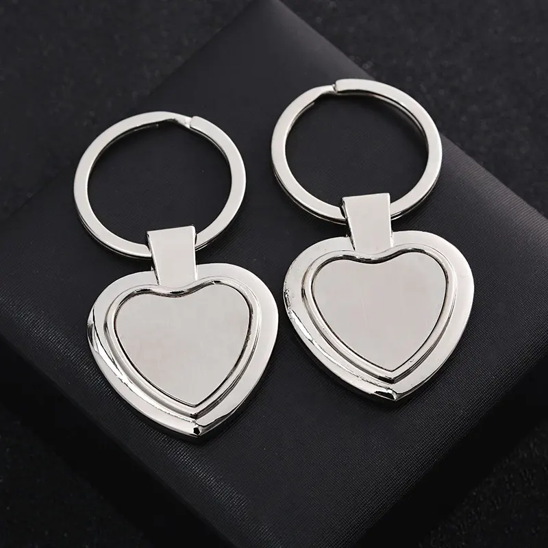 Брелок в форме сердца для влюбленных, серебряный пустой брелок для ключей с логотипом на заказ, брелки в форме сердца для влюбленных, подарки