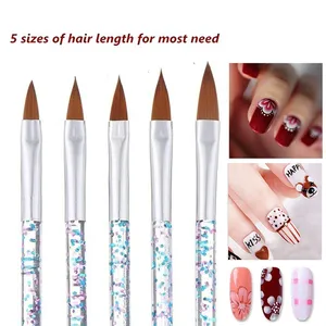 5Pcs Crystal Handle <b>Nail</b> Brushes Acrylic Powder UV Gel Drawing Painting Brushes Carving/Extension Pen Professional <b>Nail</b> <b>Tools</b> - Product Image 2