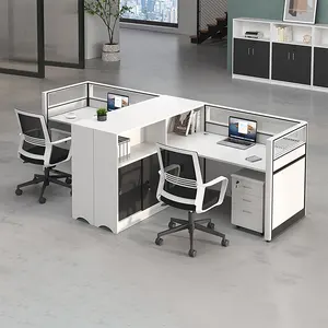 Modern Luxury Wooden White Office Furniture Staff Table Modular Workstation With Drawer 6 Person Office Desks