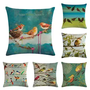 2024 moderne multicolore Vintage oiseau hiver Cardinal dessiné à la main peinture coussin décoratif en gros taie d'oreiller caché fermeture éclair