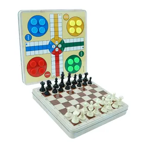 Hot sale popular magnetic 2 in 1 chess and aeroplane chess board game set with tin box for education game