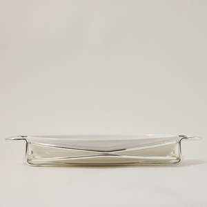 Modern Handpainted Stainless Steel Oval <b>Plate</b> with <b>Stand</b> Silver Finish Dishwasher Safe - Product Image 3