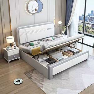 Modern Minimalist Solid Wood <b>Bed</b> 1.8M <b>Storage</b> Master Bedroom <b>White</b> Double <b>Bed</b> <b>With</b> Thickened <b>Frame</b> For Adults And Elderly - Product Image 1