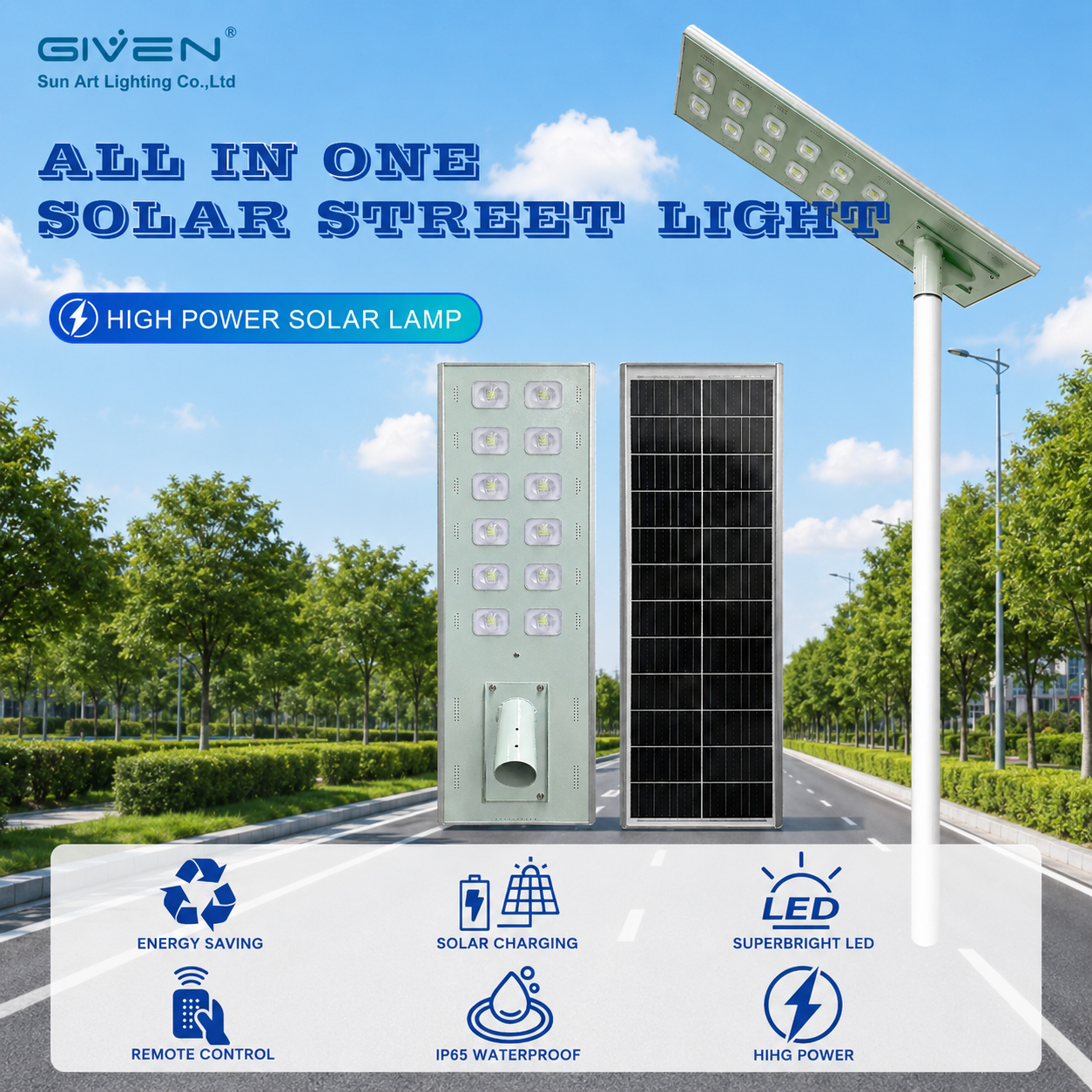 High Brightness LED Solar Street Light With Aluminum Shell MPPT Charging and Large Capacity Battery