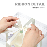 Boîte à gâteau transparente avec ruban, 24 pièces, 2 étages, 6,7 x 6,7 x 7,8 pouces, boîte de transport pour gâteau transparente avec couvercles, boîtes d'emballage pour gâteau en PET