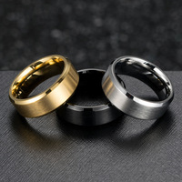 Bague en acier au titane noir mat brossé ornements de main simples pour hommes et femmes en gros