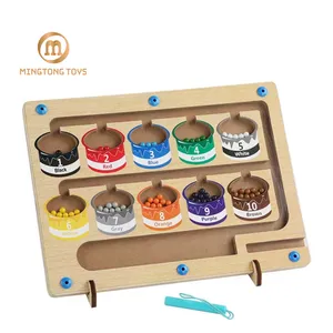 Customized Montessori Puzzle Toys Kid Fine Motor Skills Magnet Beads Counting Number Matching Color Wooden Magnetic Maze Game