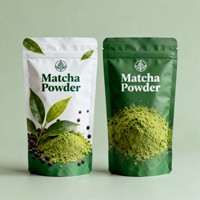 Sachets de matcha personnalisés imprimés, 30g, 50g, 100g, en plastique, avec fermeture éclair, à fond plat, résistants à l'humidité, pour poudre de matcha