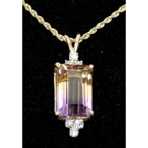 14K oro Ametrine & diamante ciondolo con catena di corda collana - Product Image 4