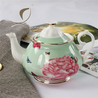 2025 Qian Hu rétro Style européen britannique décalcomanie florale véritable jante en or 570ml céramique os porcelaine théière pour le thé de l'après-midi nouveau