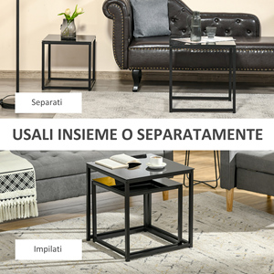 HOMCOM-Juego de 2 Mesas de Centro Cuadradas Modernas, en Acero y Vidrio Templado, Negro - Product Image 5