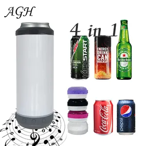 AGH New Arrival 12oz 16 16oz Stainless Steel 4-1 4 in 1 Sublimation Skinny Slim Blanks Beer Can Cooler with Speaker and Lids