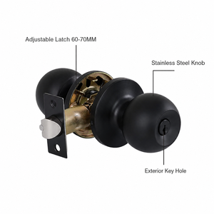 Cerradura de Bola de Acero Inoxidable para <span class=keywords><strong>Puerta</strong></span>, Cerradura Redonda de Entrada Interior y <span class=keywords><strong>Exterior</strong></span> con Llave, Pomo de <span class=keywords><strong>Puerta</strong></span> con <span class=keywords><strong>Pestillo</strong></span> Ajustable para Dormitorio y Baño - Product Image 2