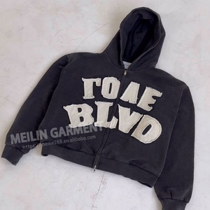 Sweat à capuche zippé pour homme, personnalisé, de haute qualité, en tissu épais 500 g/m², coupé et cousu, avec patch brodé vintage et délavage acide - Product Image 5