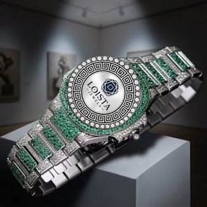 Montre de luxe en acier inoxydable avec quartz et diamants, bracelet de 20 mm, verre en cristal, mouvement ETA, date automatique, bouton poussoir, fermoir caché, pour homme - Product Image 1