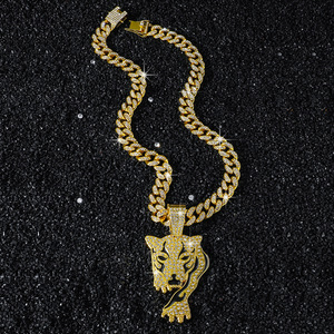 New Simple Personalization Design Shine Alloy Leopard Head <b>Animal</b> Pendant Necklace Hiphop Mens Necklace Wholesale Jewelry Trendy - Product Image 2