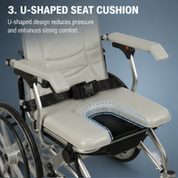 Fauteuil roulant commode en aluminium pour personnes âgées, usage intérieur/extérieur, avec siège rembourré et accoudoirs – Offre spéciale