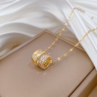 Collier pendentif double anneau pour femme en acier inoxydable plaqué or 18 carats PVD tendance, sans ternissement, avec zircon