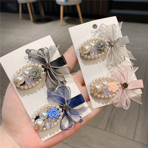 Korean Little Girls Flower Hair <strong>Bow</strong> Children's <strong>Small</strong> Lace Pearl Hair <strong>Clip</strong> Hair Accessories - Product Image 1