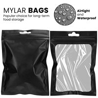 Bolsas de Mylar Resellables, Transparentes con Ventana Frontal, Negras Mate, a Prueba de Olores, para Almacenamiento de Alimentos