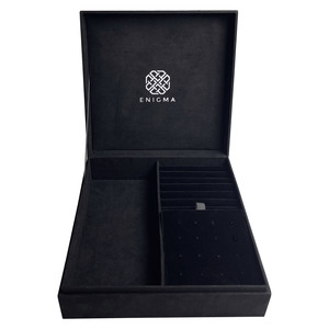 <b>Large</b> Black Suede Jewelry <b>Box</b> With Custom Logo Print black suede jewelry storage <b>box</b> handcrafted by skilled Thai artisans - Product Image 1