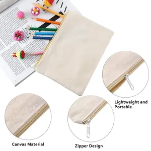 Promotional Custom Logo 100% Cotton Canvas Portable Travel Cosmetic Pencil Pouch Makeup Bag