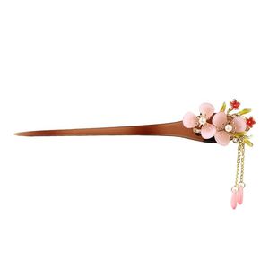 Palillo de pelo retro de madera de moda chino para mujer con borlas de flor de magnolia y cadena, horquilla de madera hecha a mano - Product Image 5
