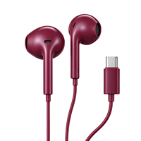Headset Earphone Berkabel Burgundy USB C Earbuds Headset Stereo Ringan untuk Ponsel Pintar Tipe-C Musik