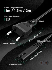 สายไฟยาว 1.5 เมตร แบบ 2 ขา ปลั๊กไฟ <span class=keywords><strong>AC</strong></span> สายต่อพ่วงสำหรับ PS4 PS5 Xbox คอมพิวเตอร์ แล็ปท็อป มีปลั๊กมาตรฐาน US, UK, EU - Product Image 5
