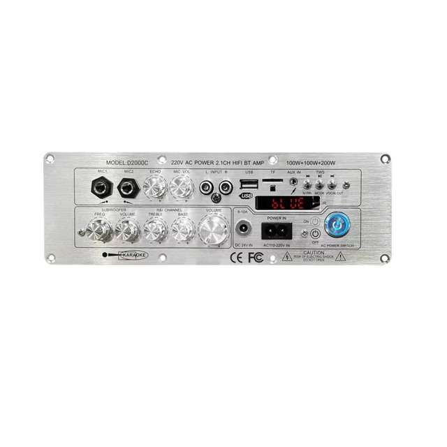 D2000 High Power Home Amplifier Board 100W+100W+200W TWS 2.1-Channel for 5.1 Super Subwoofer Aluminum Alloy FM