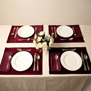 Ensemble de sets de table rectangulaires classiques en velours bordeaux, réutilisables, écologiques, lavables, en tissu - Product Image 1